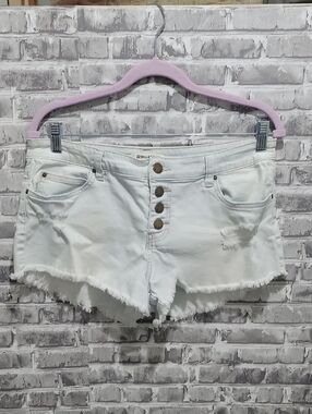 Billabong White Frayed Mid-Rise Button-Fly Denim Mini Shorts Womens Sz 28